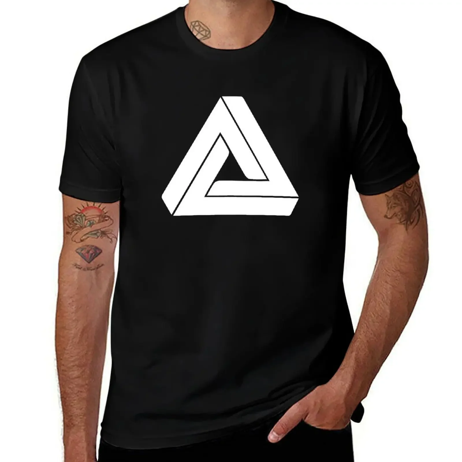 White Impossible Triangle, Penrose Triangle T-Shirt Casual All Match Short Sleeve T-Shirt(4XL 5XL 6XL No Shipping)