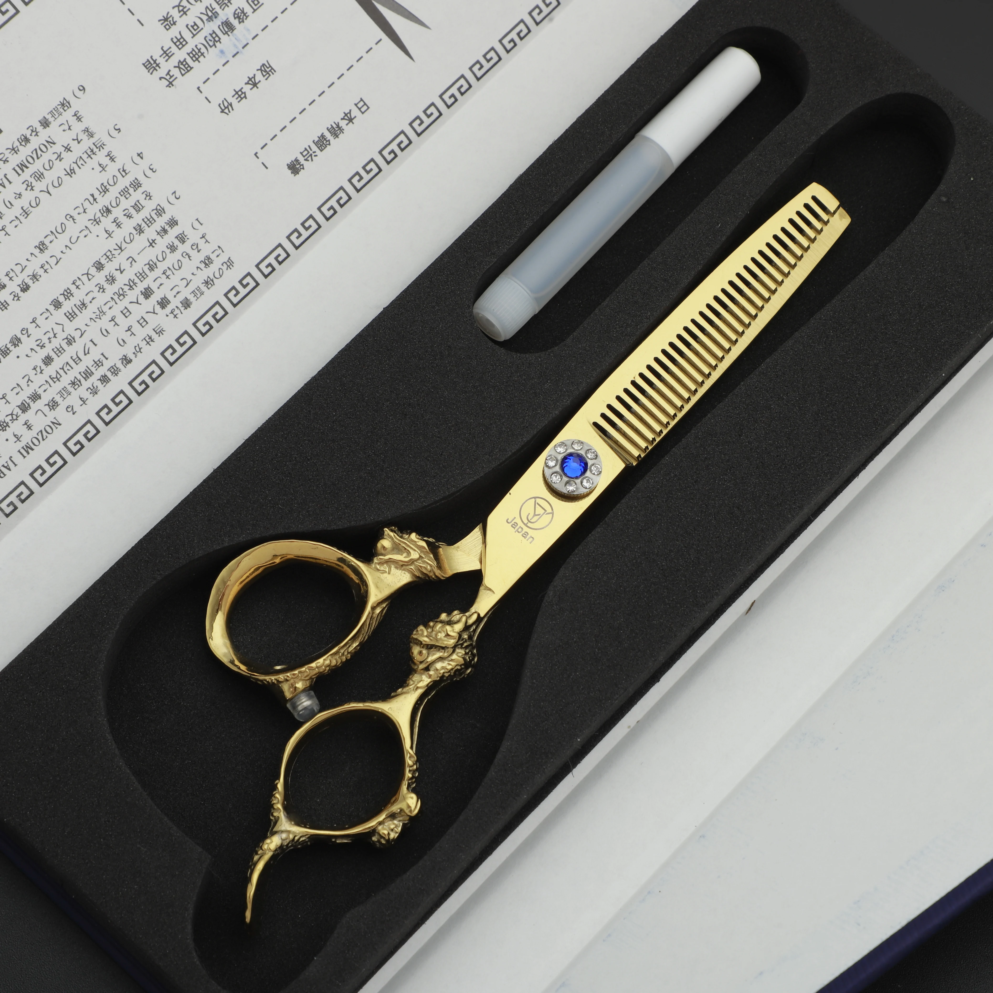440C high-quality stainless steel full-size hair scissors, featuring dragon brick stone bearing design. Handcrafted for barbers