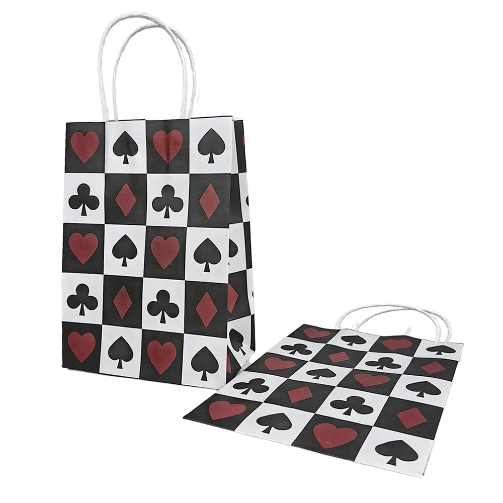 Bolsa de papel con patrón de tarjeta de póker, bolso de mano, bolsa de regalo de galletas y dulces, decoraciones para fiesta de cumpleaños con tema de Casino para adultos, 10/20/30/60 Uds.