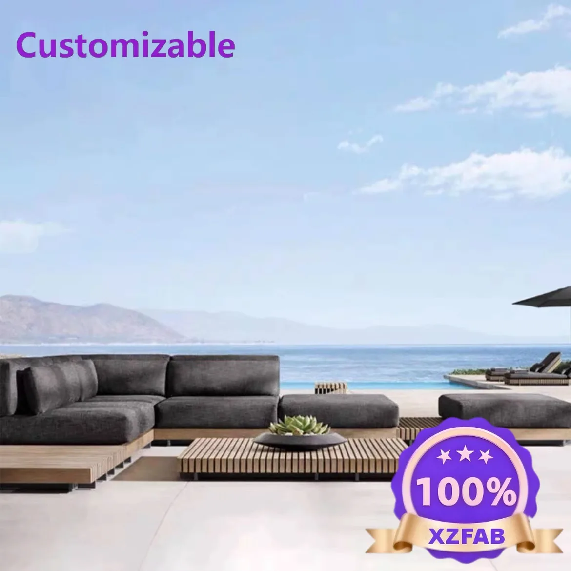 Factory Direct 2026 High Quality Villa Outdoor Sofa Solid Wood Waterproof Sunscreen Courtyard Garden