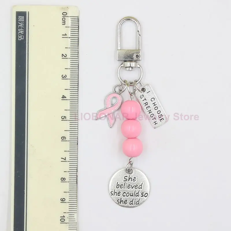 New Breast Cancer Awareness Key Chains Keyring Strong is Beautiful She Believed Never give up Charms Keychain Jewelry Gifts