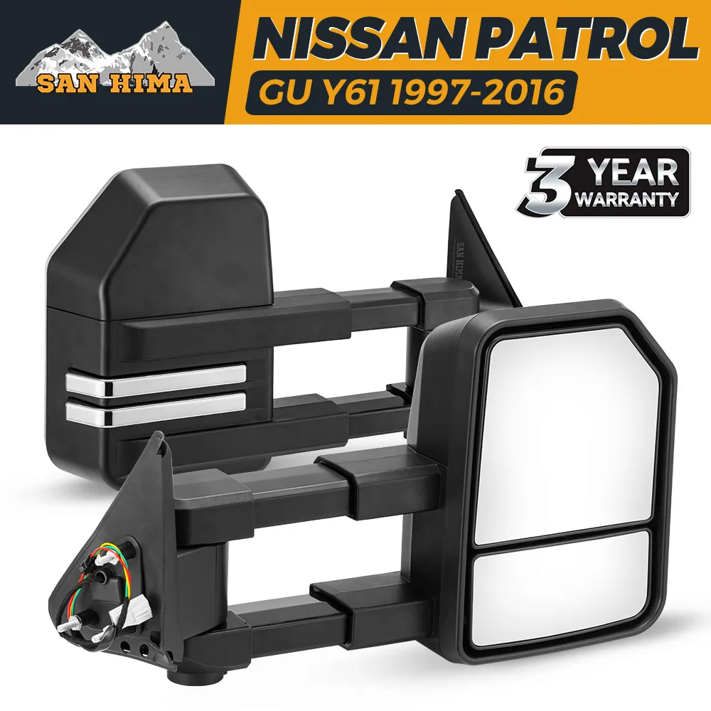 Pair Extendable Pickup Caravan Towing Mirrors For Nissan Patrol GU Y61 1997-2016