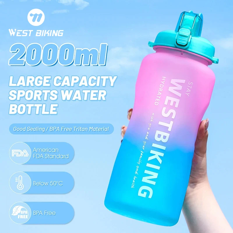 

WEST BIKING Thickened Bike Water Bottle 2000ML PETG Fresh Color Sports Portable Cup Cycling Kettle MTB Road Bicycle Accessories