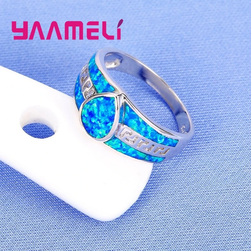 Nice Birthday Gifts for Women Men Water Drop Shaped 925 Sterling Silver Fashion Jewelry Blue Fire Opal Rings High Quality