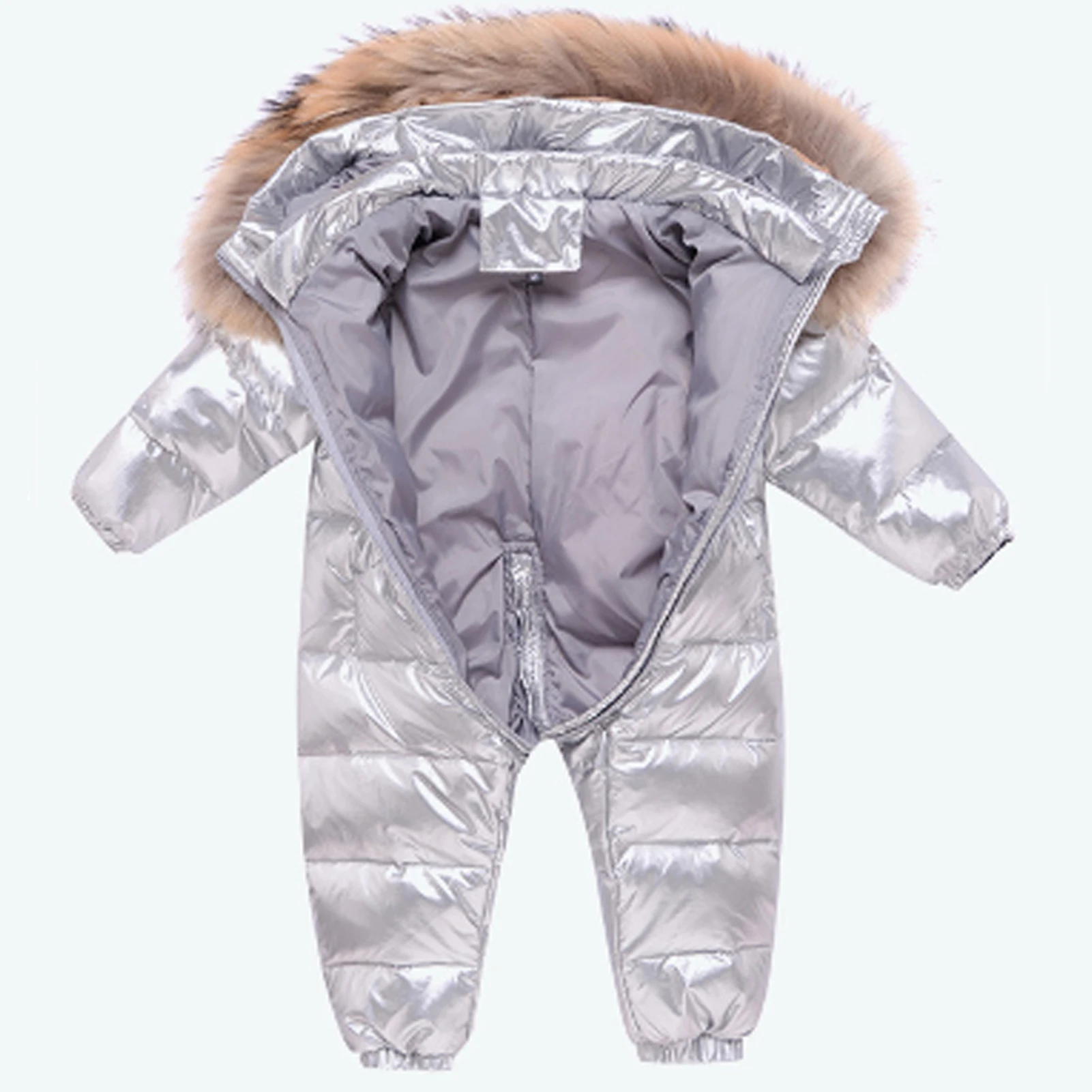 White Duck Down Babies Rompers Toddler Kids Snowsuits with Hood Girls Boys Winter Warm Windproof Fur Collar Down Skiing Suits