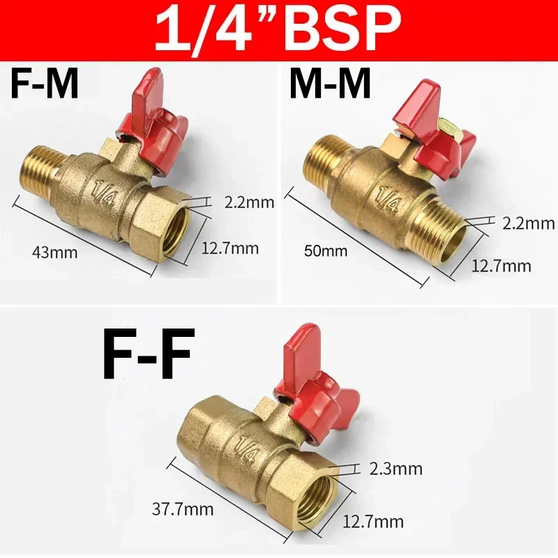 5/20/100pcs Brass Ball Valve Air Compressor Water Gas Oil Shut Off Valve 1/8" 1/4" 3/8" 1/2" BSP Threaded Mini Male To Female