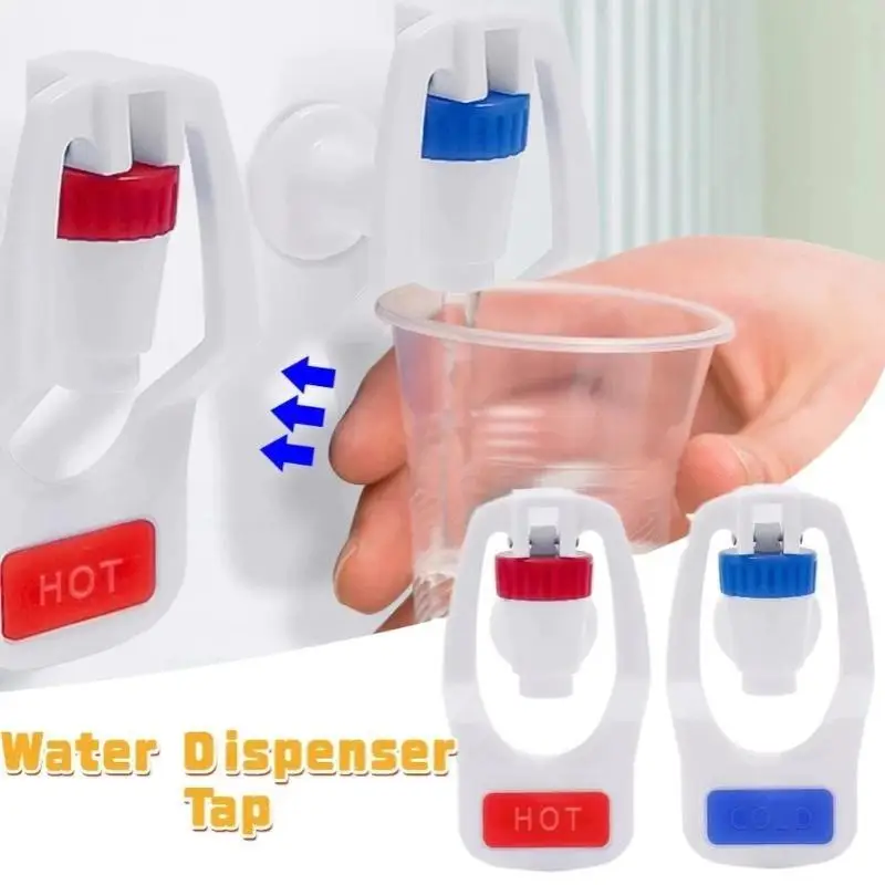 【D】1/2Pcs Push Type Water Dispenser Tap Non Toxic Plastic Hot Cold Blue Valve for Daily Water Use