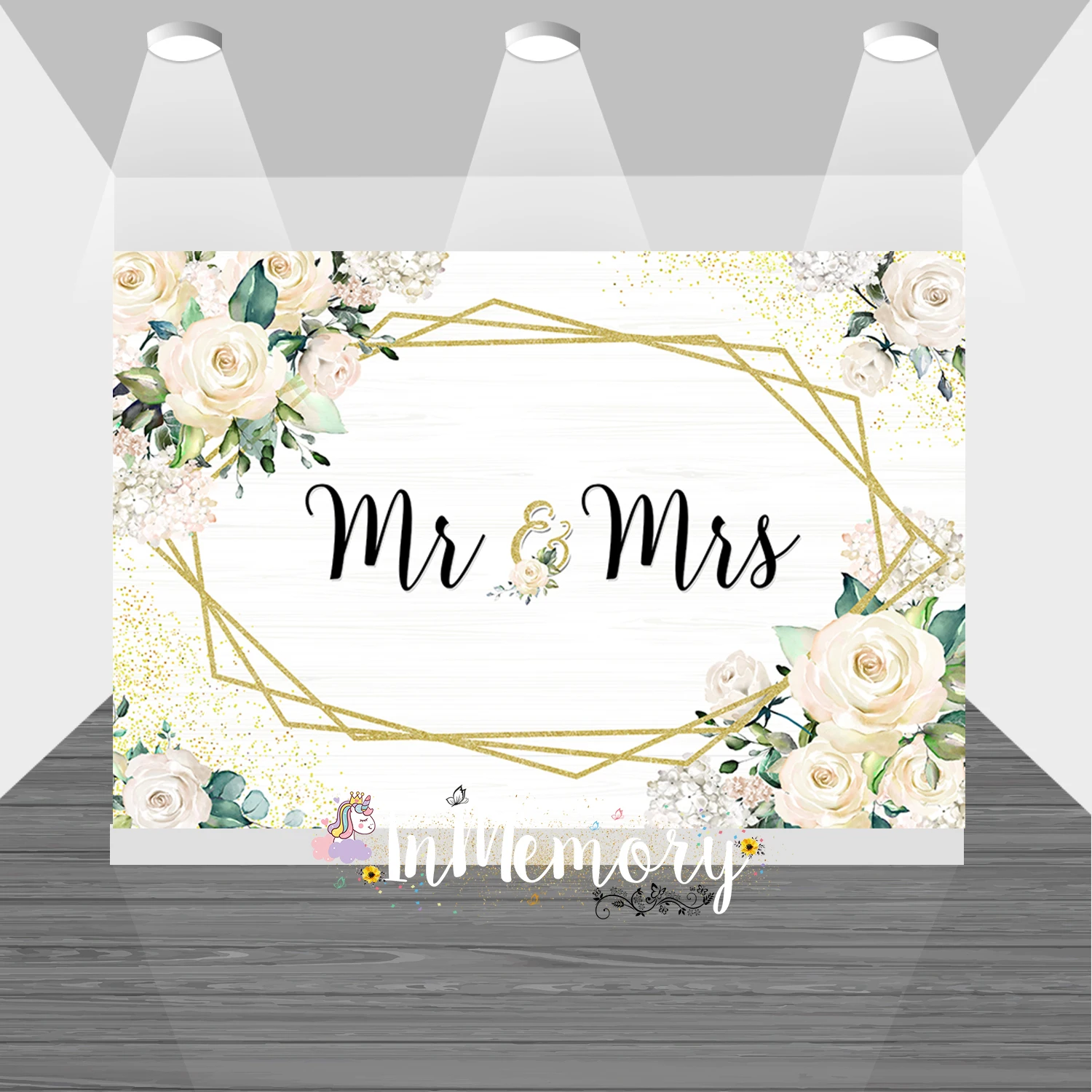 حفل زفاف التصوير خلفية زهرة بيضاء Mr و Mrs الزفاف دش خلفية للصور استوديو الفينيل كشك الصور