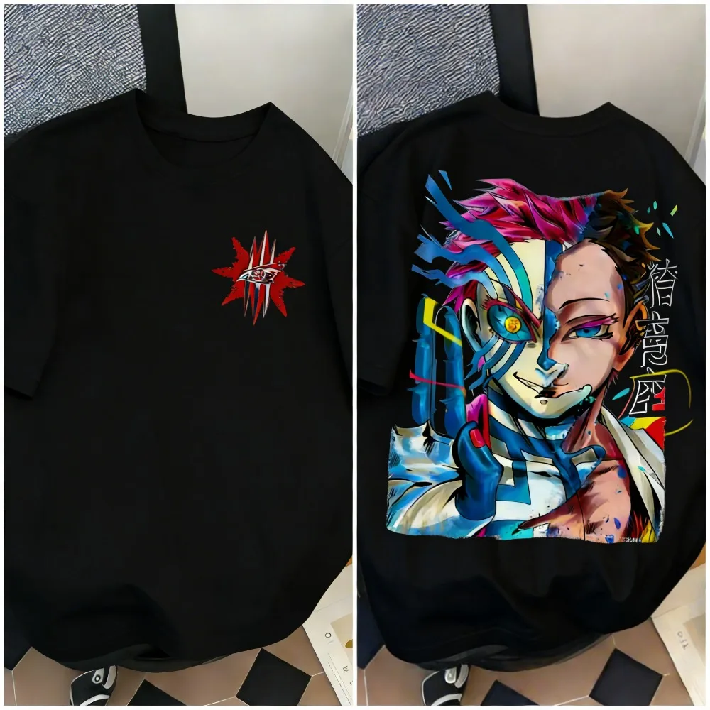 

Demon Slayer Akaza Print men's and women's cotton T-shirts 2026 summer Cartoon pattern Loose casual short-sleeved top