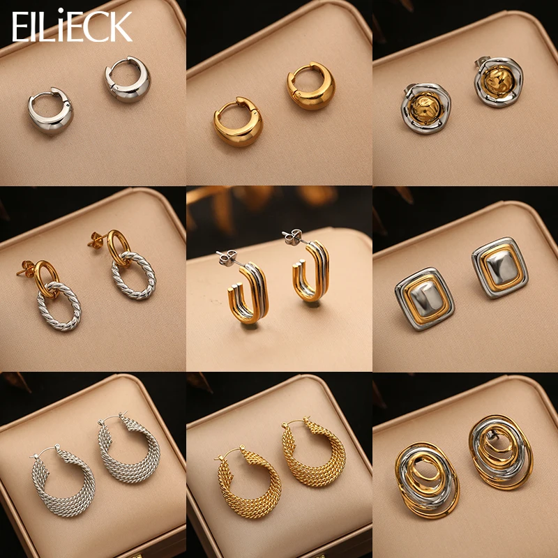 EILIECK 316L Stainless Steel Metal Simple Geometric Hoop Earrings For Women Trendy High-Quality Waterproof Ear Jewelry Gift
