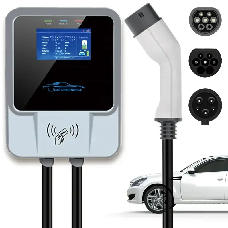 Ev Charger Type1 Type2 7kw 11kw 22kw Indicator and Screen Display Wallbox  AC EVSE Charging Station Floormounted