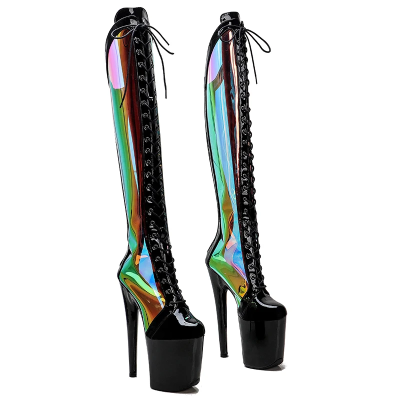 Leecabe   20CM/8inches patent with holography TPU Trend fashion   High Heel platform stripper heel  Pole Dance boots