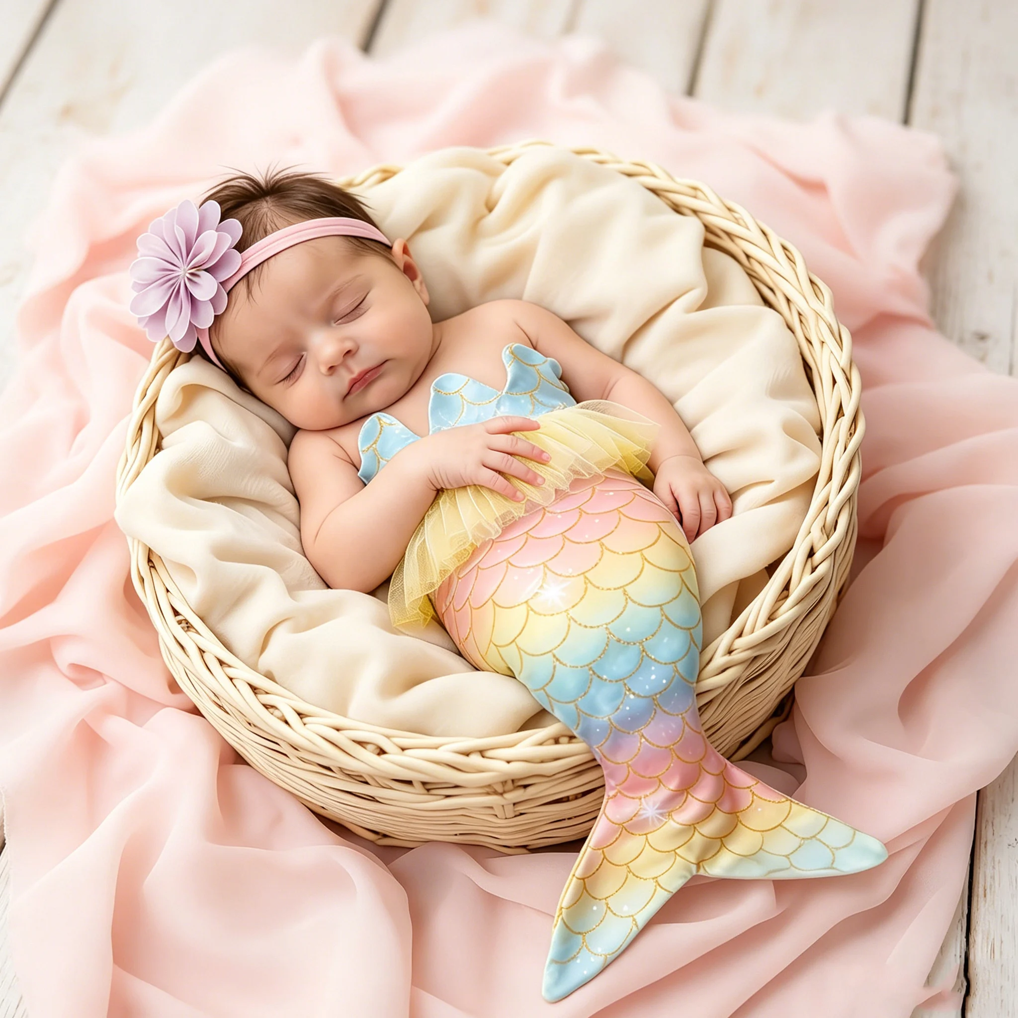 Ylsteed Newborn Mermaid Costume with Headband Baby Girl Photography Props Mermaid Photography Clothing