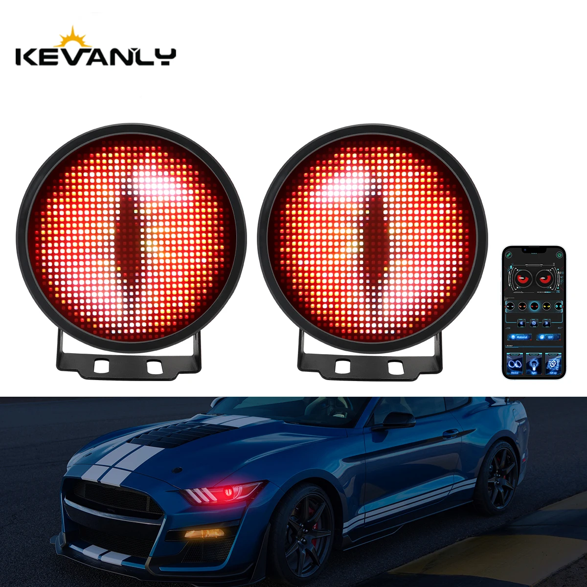 

2pcs Dynamic Devil Eye LED Kit With APP Control Automobile LED Cool Fog Lamp Headlight Decoration Modified Eagle Eye Light