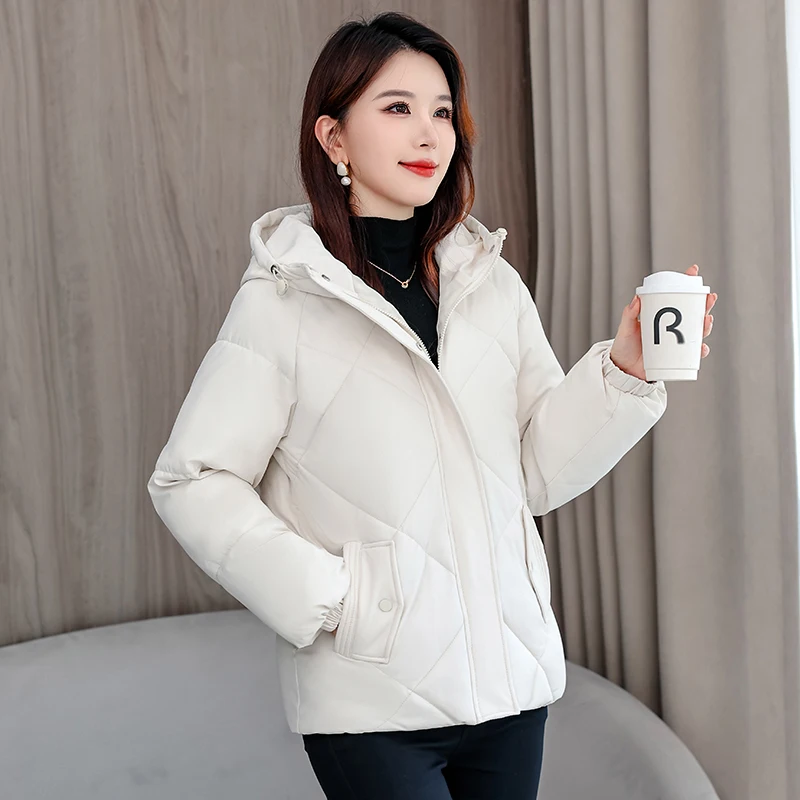 

Women's Winter Thiened down Cotton Jaet Warm Coat Loose Fit ort Sle Hooded Small Cotton Padded Korean Version