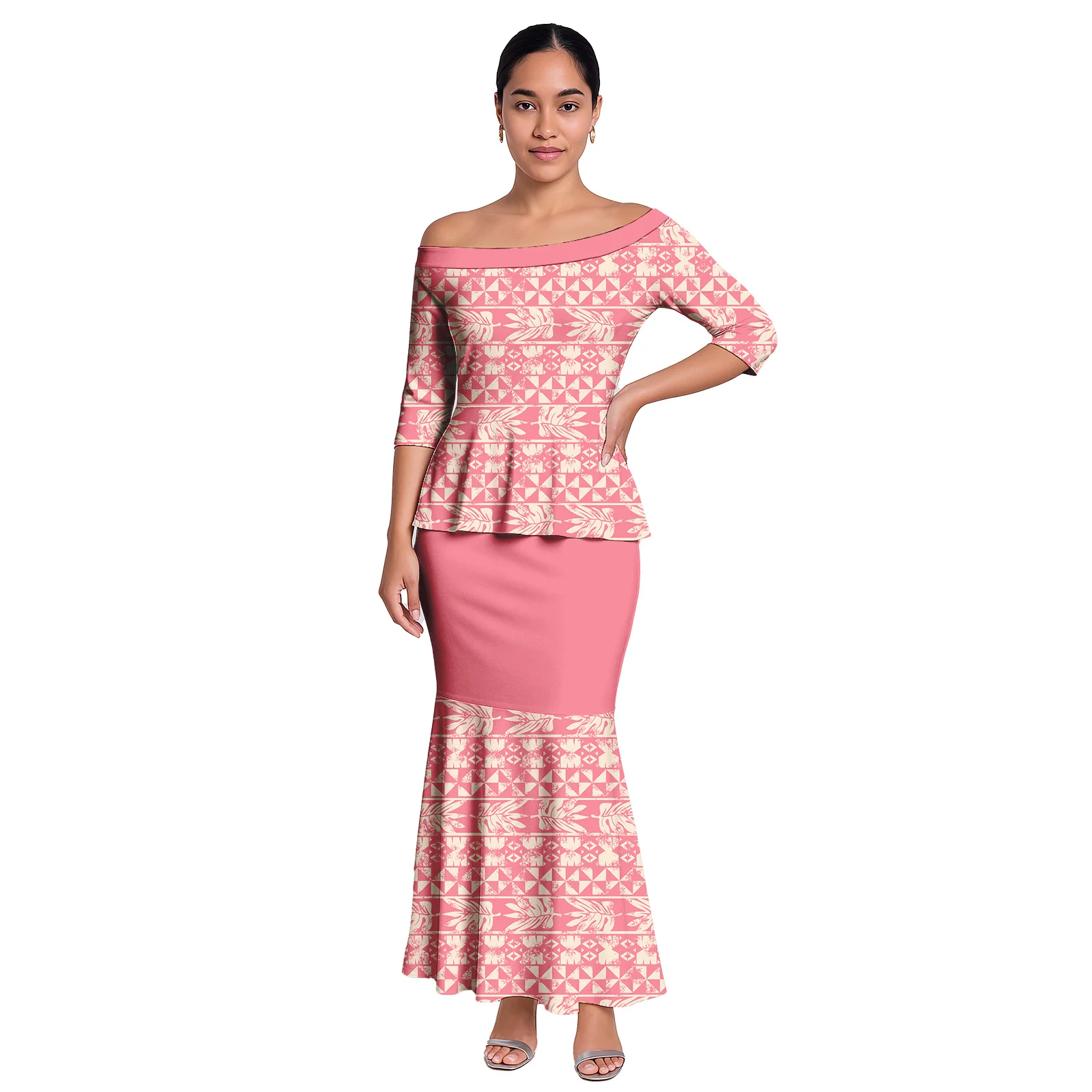 هاواي صورة مخصصة ملابس السيدات ساموا المرأة أنيقة حورية البحر مجموعة فستان تابا تصميم فستان بولينيزيا الكلاسيكية المرأة Puletasi #3