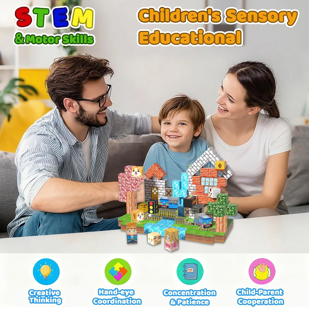 Magnetic Building Blocks Game-Cherry Blossom Railway Construction Set Montessori Sensory Toys For Kids Boys Girls Gifts