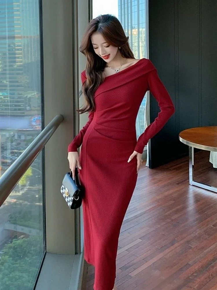 Over The Shoulder Woman Knitted Dress Prom Deals Elegant High Quality New In Harajuku Cool Trend Party Crochet Dresses For Women