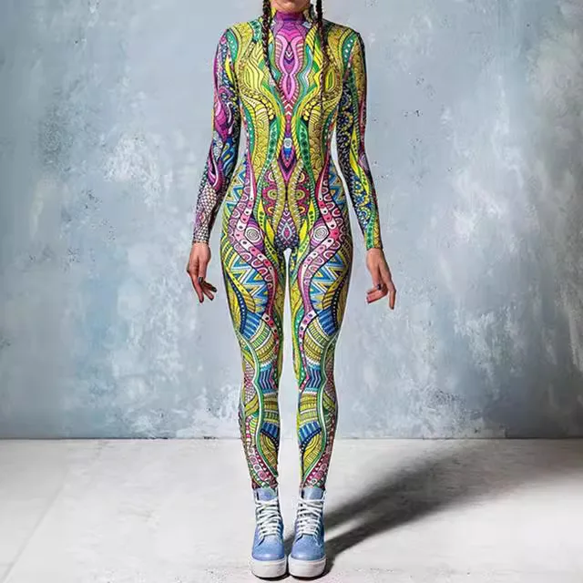 

Сексуальные женские костюмы для косплея: комбинезон зентай для Хэллоуина, женский комбинезон с узором змеи, скелета, в стиле панк, с розами, боди, кэтсют