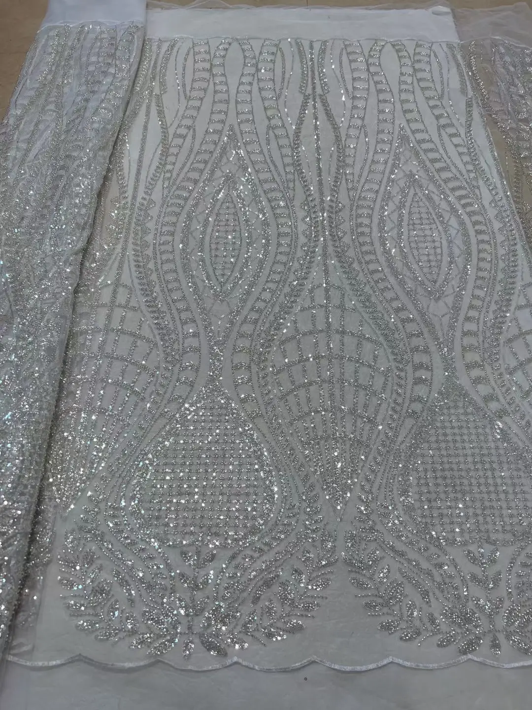 

African Sequins Tulle Lace Fabric S-1302505 High Quality Embroidered beads French Net Mesh Lace Nigerian Lace For Party Dresss