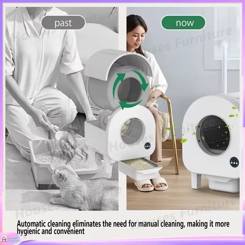 Large Capacity Automatic Smart Cat Litter Box Self Cleaning Closed Design Odor Control Plastic Cat Toilet with Mobile App