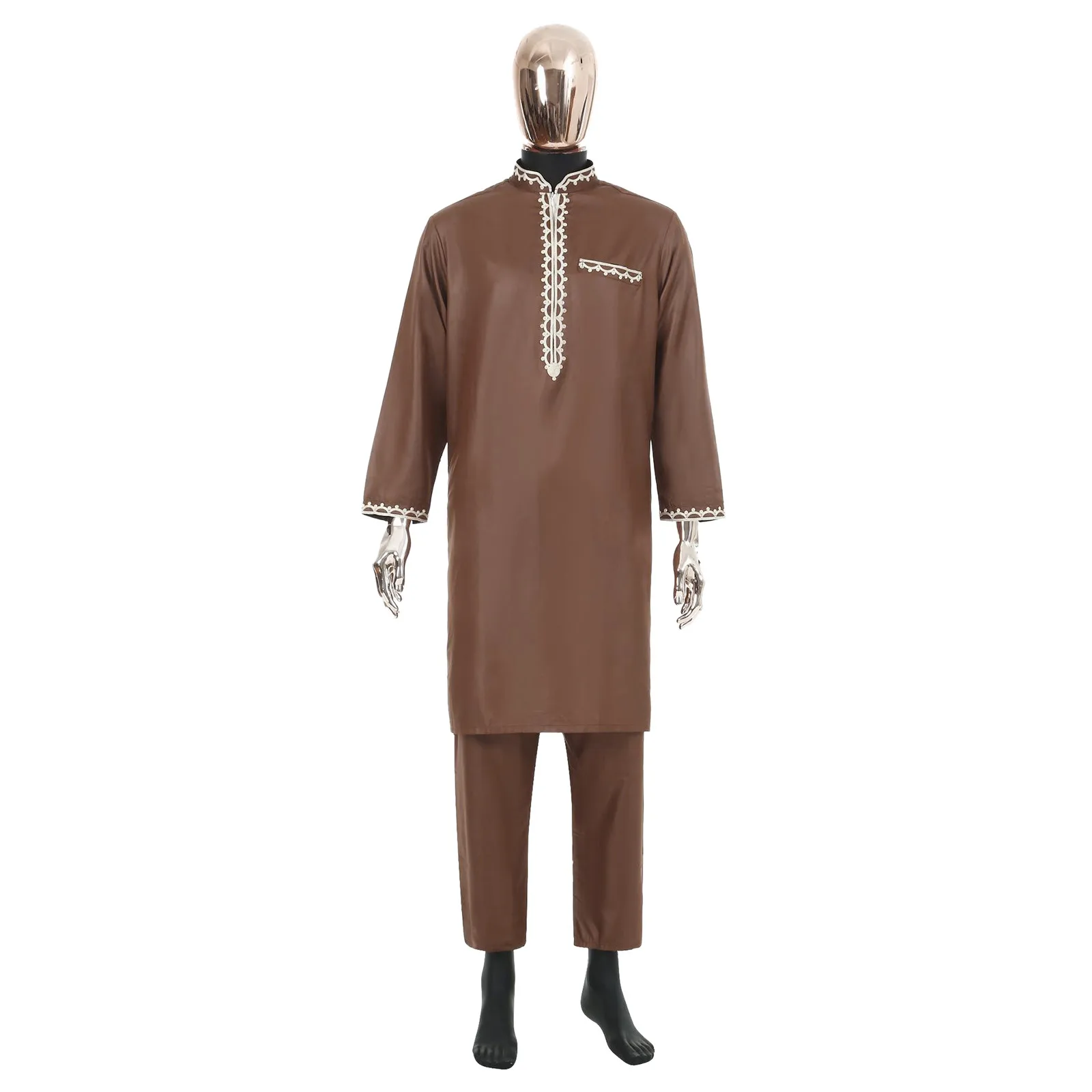 

Men's Summer Muslim Robes Fashion Retro Ethnic style muslim Suit Dress Robe Sets Elegant Slim Islamic Arab Dubai Robe Abaya