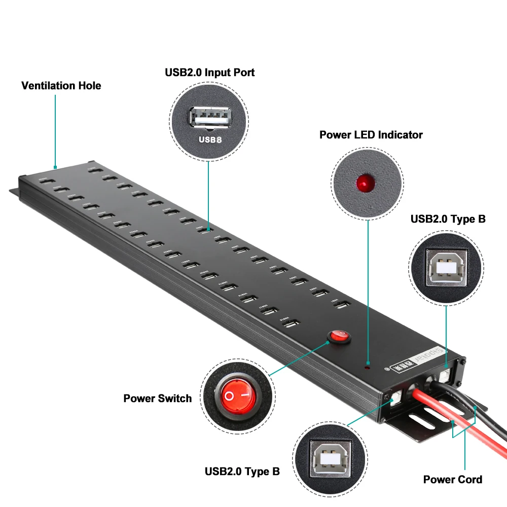 Trasmissione ad alta velocità diretta in fabbrica ad alta velocità con montaggio su Din Alimentatore da 300 W Hub USB 30 Splitter
