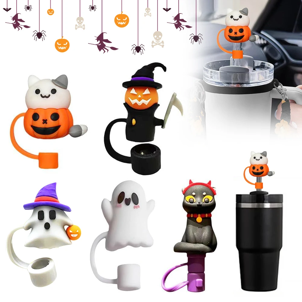 5PCS Silicone Straw Topper 10mm Reusable Food Grade Straw Stopper Water Cup Accessories Halloween Party Decor Supplies Cover Cap