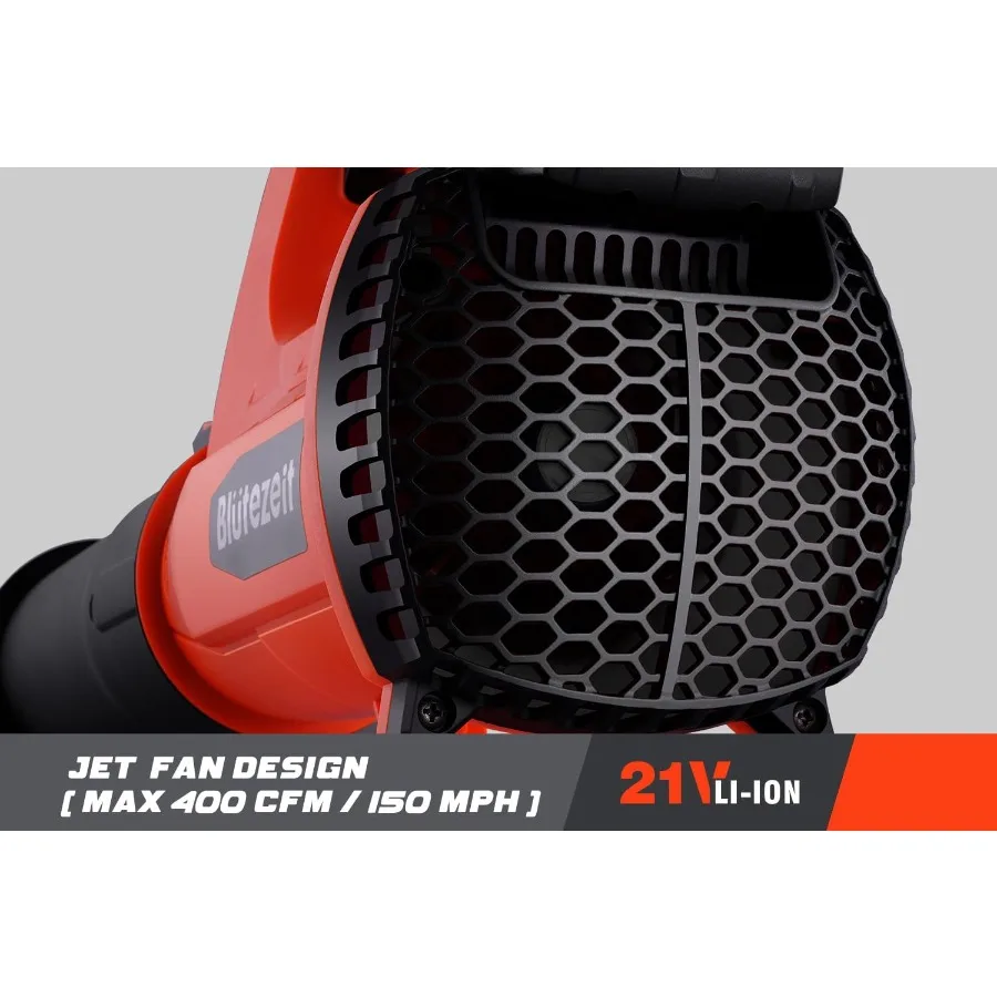 منفاخ أوراق شجر لاسلكي 21 فولت يعمل بالبطارية مع بطارية 6.0 أمبير وشاحن متضمن منفاخ كهربائي خفيف الوزن 400CFM