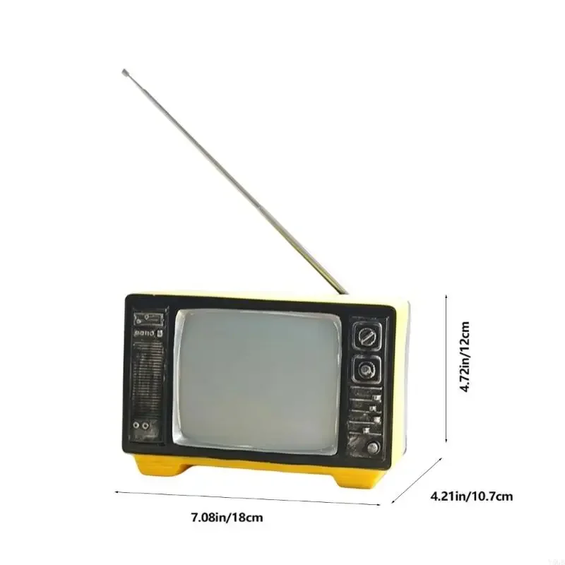 Nostalgic Tabletop Decors Resin Figurine with Distressed Finish, Antique Television Model with Antennae Accent for Desk Y5GB
