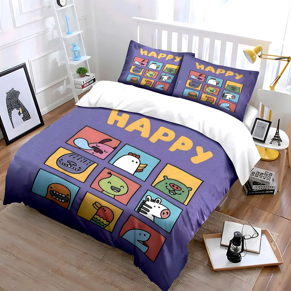 Cartoon Animal Portrait Collage Printed Duvet Cover Set 1 Duvet Cover+2 Pillowcase Multi Size Bedroom Bedding Decor