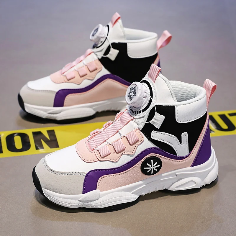 

Autumn Winter Casual Shoes For Girls Quick Lacing Kids Walking Shoes Girl High Top Children Sport Shoes Fashion Kids Sneakers