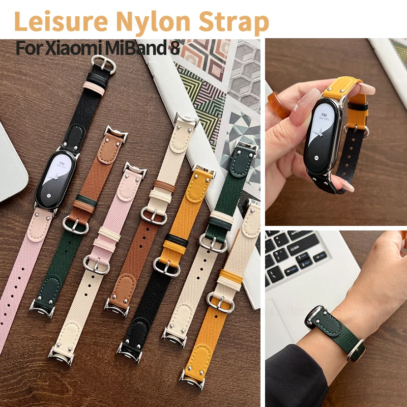 

Leisure Nylon Strap for Xiaomi Mi Band 8 Sports Color Block Bracelet for Mi Band 8 Replacement Smartwatch Wristband Accessories