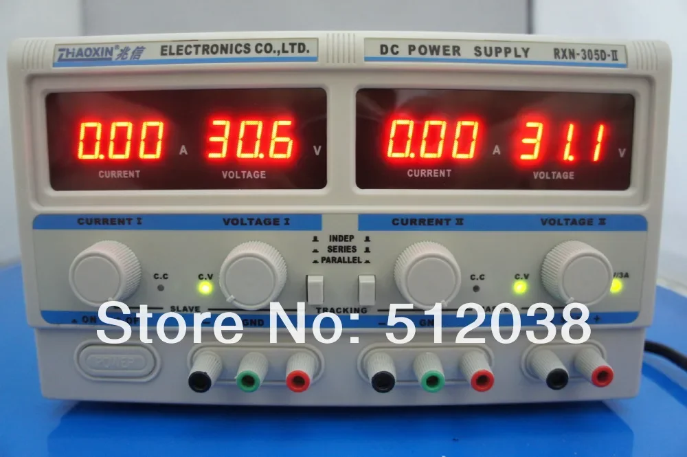 RXN-305D-II:Triple-output Linear DC Power Supply (two adjustable 0-30V/0-5A and one 5V/3A fixed ouput)