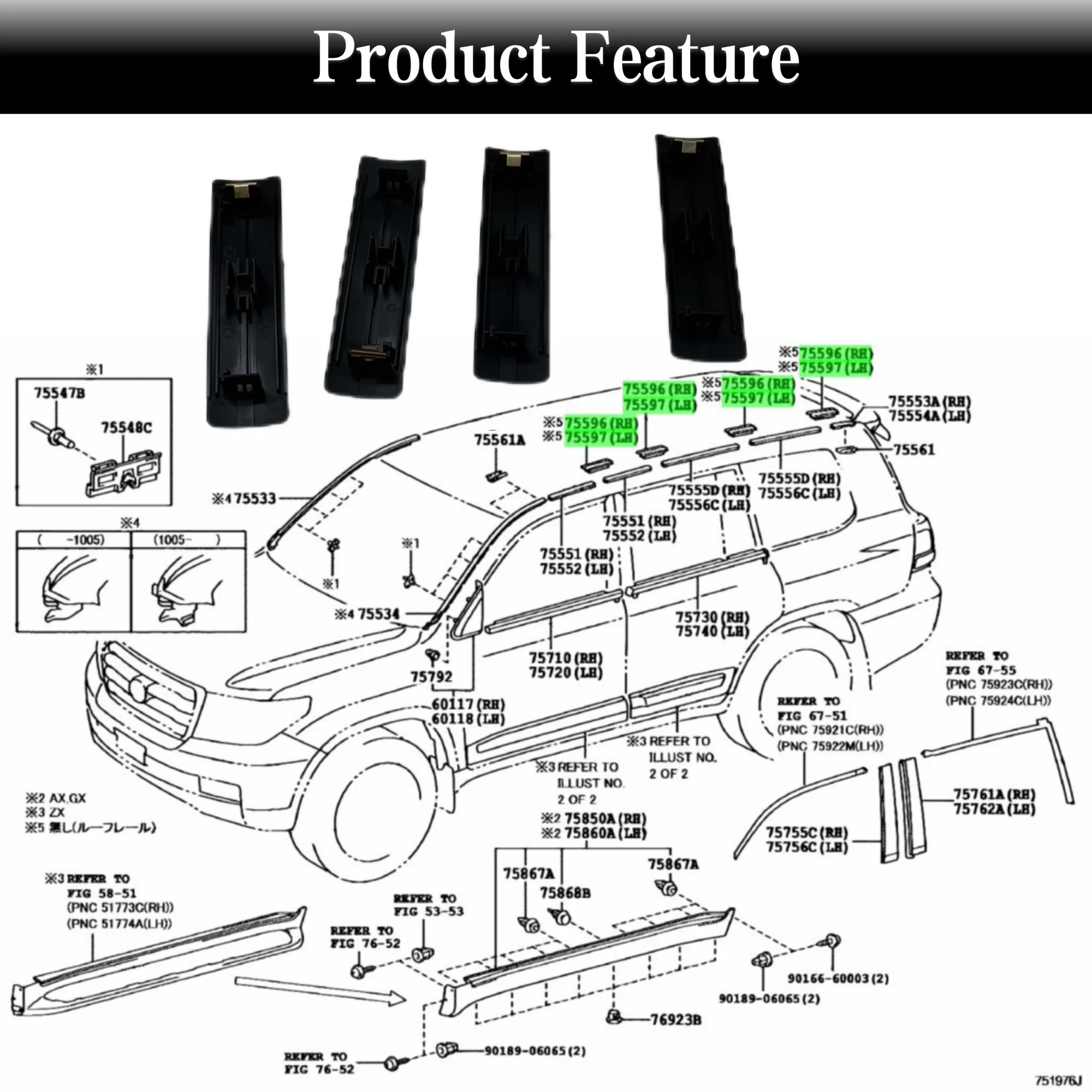 Roof Rack Removal Delete KIT for Toyota 4Runner Highlander Rav4 Land Cruiser Replace 75596-35030 63185-42020 90119-08C47