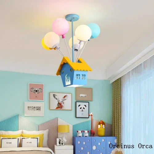 Cartoon Creative Flying Roof Hanging Lamp LED Blue Balloon Hanging Lamp for Children's Rooms in Boys'and Girls' Bedrooms