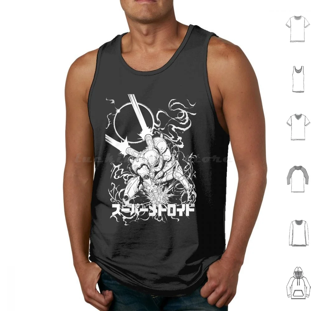Metroid Camisetas sin mangas Estampado Algodón Metroid Samus Aran Retro Old School Clásico Nes Snes Galaxy Comics Space Super Metroid