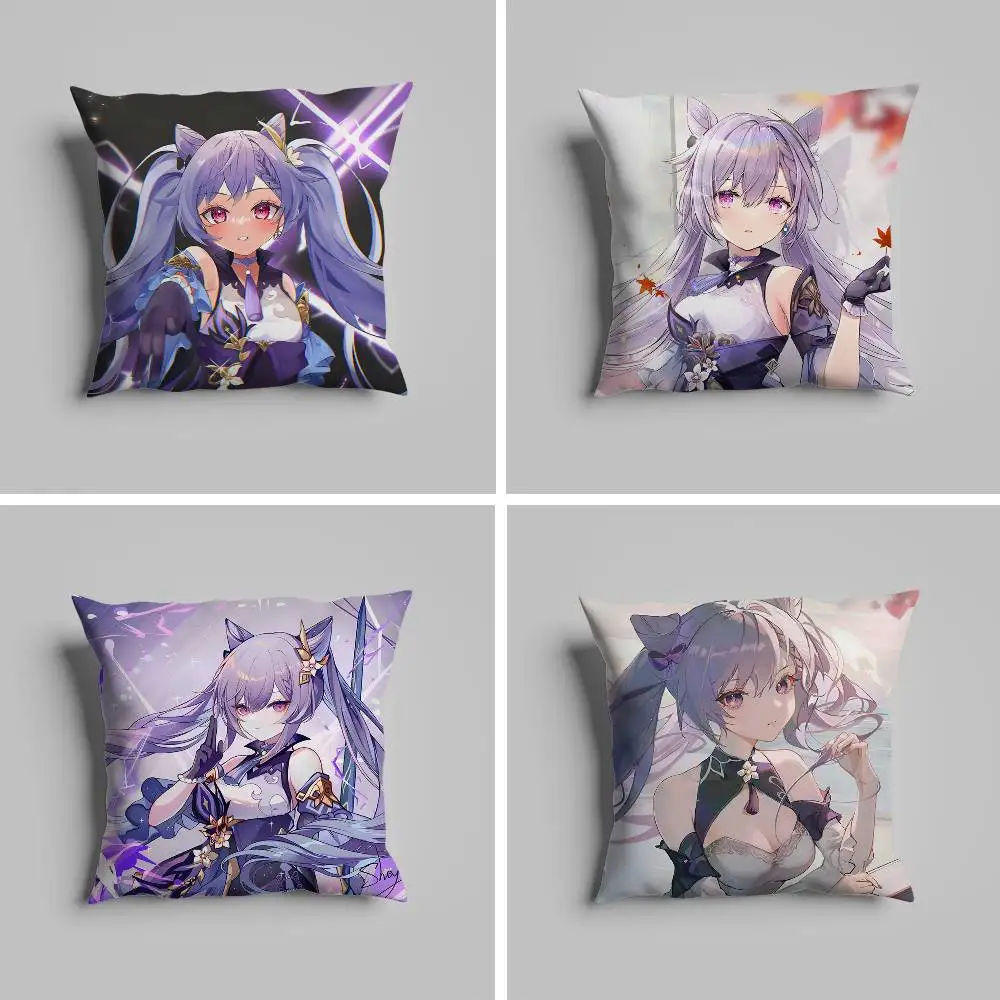

Keqing Genshin Impact Pillow Case For Car Pillows 60x60 Cushions Luxury Double Sided Cover Home And Decoration Sofa 30x30