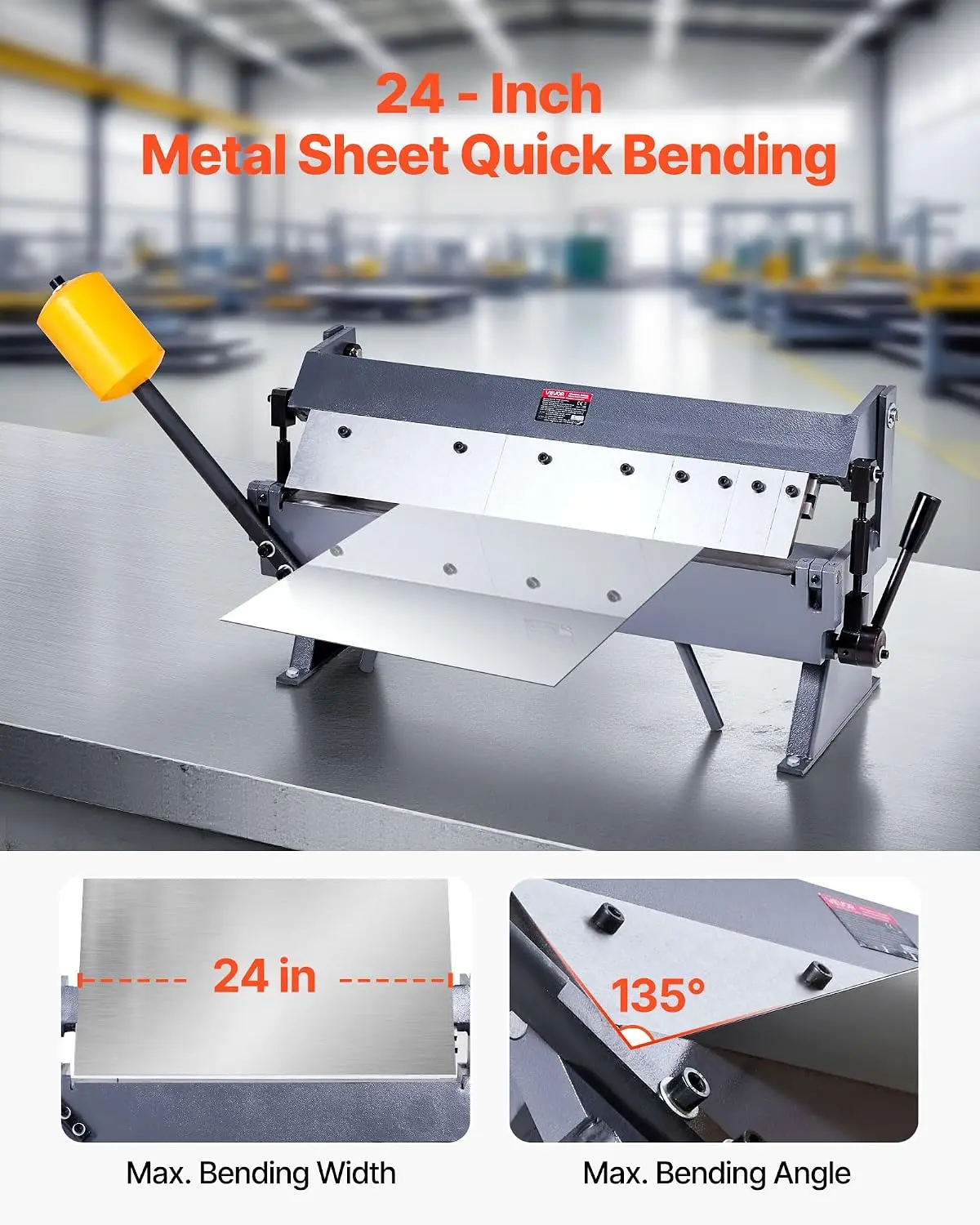 Box and Pan Brake, 24 in Sheet Metal Bending Brake,16-Gauge Mild Steel Capacity, 0-135 Degree Adjustable, Metal Bender Machine w
