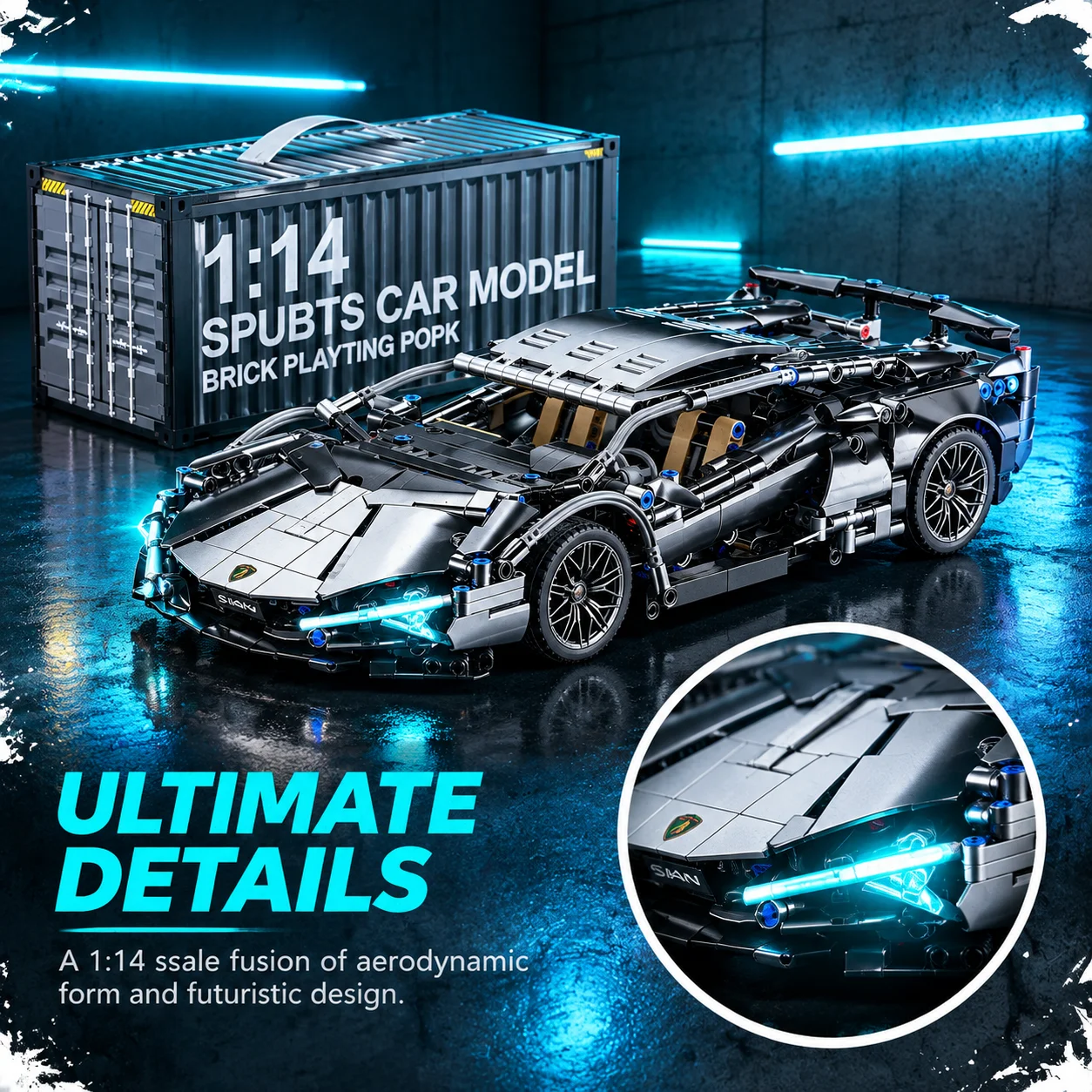 ABS Building Block Sports Car, DIY Assembly Technical Model, Movable Gear & Scissor Door, Halloween Gift for Boys Desktop Decor