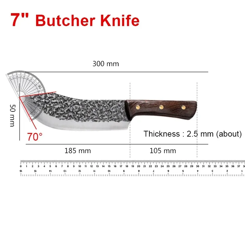 Hand Forged Meat Cleaver Knife Sharp Stainless Steel Wooden Handle Chef Slicing Knife Household Kitchen Cutting Cooking Knife