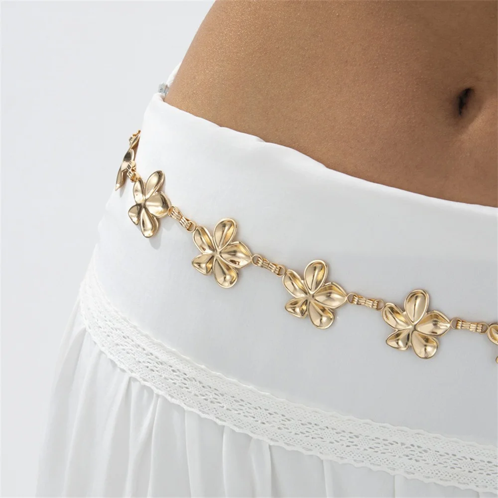 

Личность ​ Металлическая поясная цепочка с цветами для женщин, модный элегантный металлический пояс для бикини, вечерние украшения для тела Rave, летний пляж