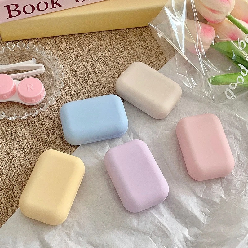 Candy Color Contact Lenses Box Solid Color Portable Contact Lens Case with Tweezer Suction Stick Set for Travel Kit Holder