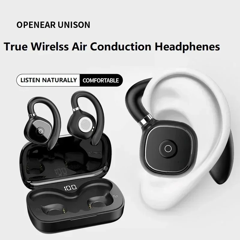 

HiFi Bass Open-Ear Noise Cancelling LED digital display Headphones Wireless Sport Air Gaming Headset Conduction Earphones