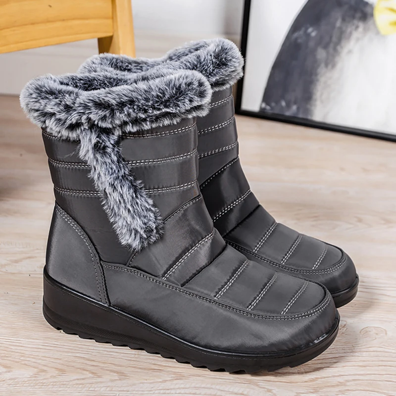 Womens Waterproof Winter Snow Boots 2024 Fashion Faux Fur Anti-Slip Ankle Boots Woman Plus Size Size Zipper Platform Booties 44