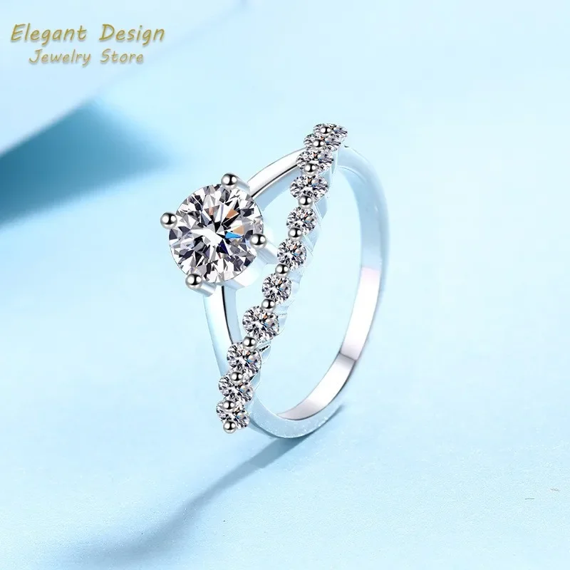 Crown of Love Platinum Pt950 Wedding Band 1 Carat Diamond Moissanite Ring for Women Delicate Cool Style Valentine's Day Gift