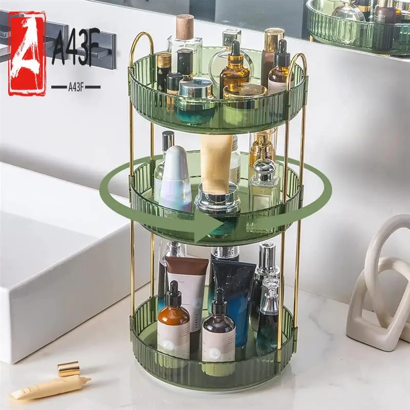 

A43F-3 Tier High-Capacity Rotating Makeup Organizer 360° Rotation Make Up Organizer Box Cosmetic Organizer