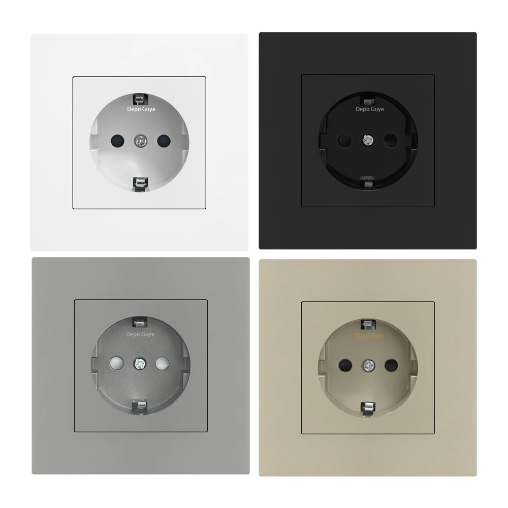 White EU standard electrical wall adapter charging German plug socket power Outlet, 16A,Black PC panel home bedroom socket - view 2