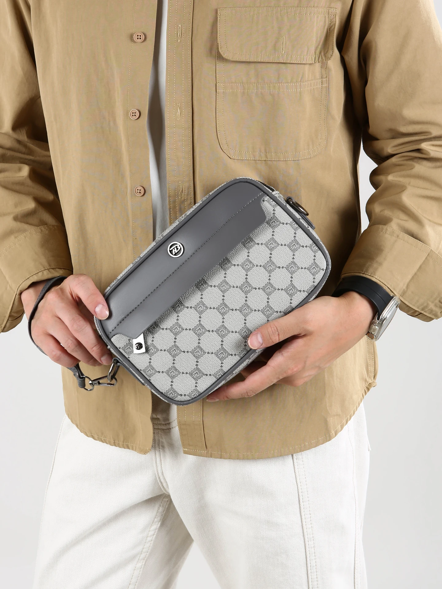Waterproof Casual Men's Crossbody Bag Fashionable Square Shoulder Bag Youth Small Handbag Leisure Trendy PVC Material