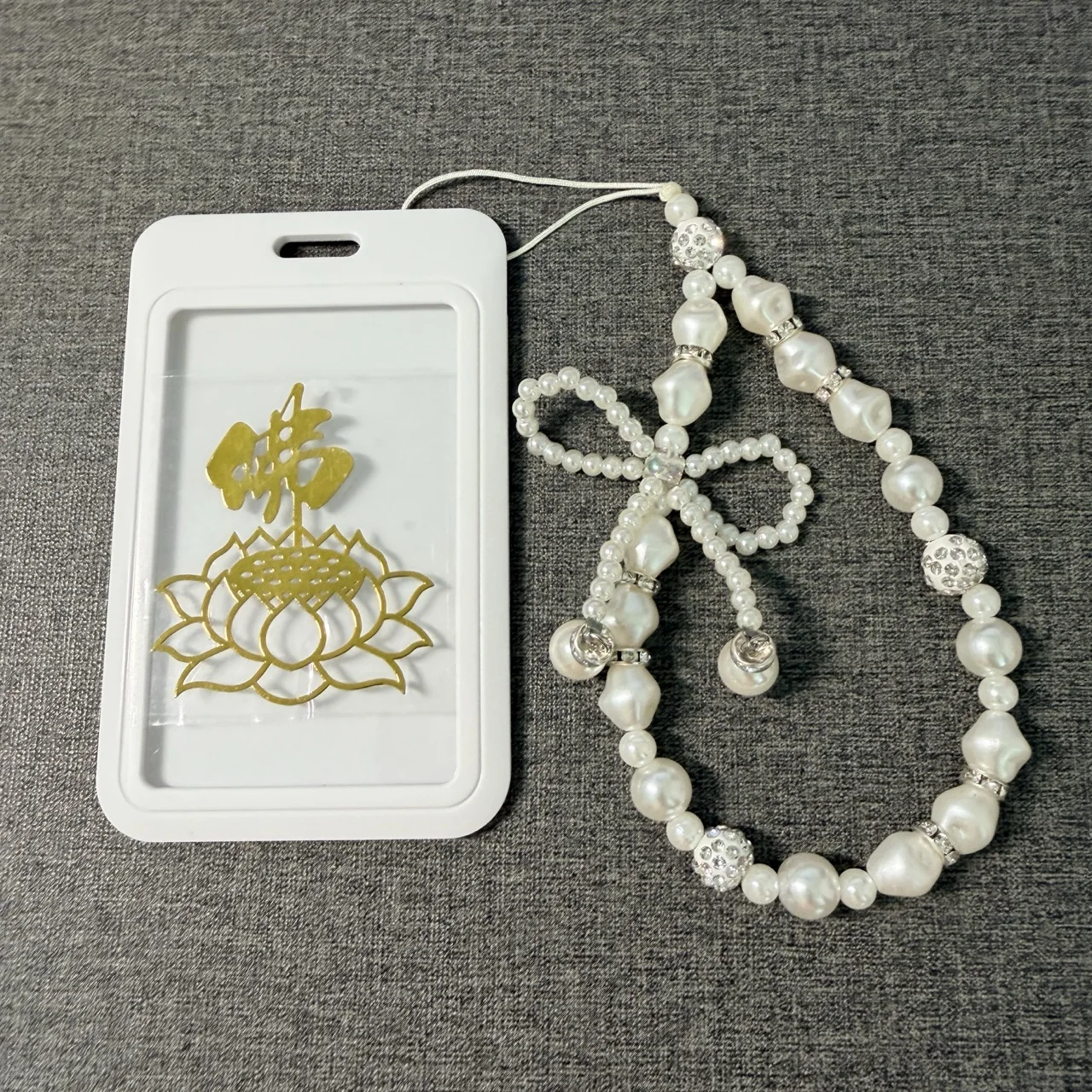 Bow Buddha Pattern Metal Phone Sticker Leather Lanyard Anti-lost Lucky Card Holder